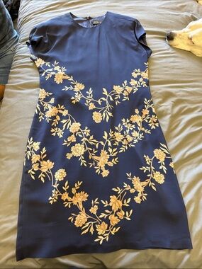 Navy Floral Short-Sleeve Mini Dress with Cream Floral Print